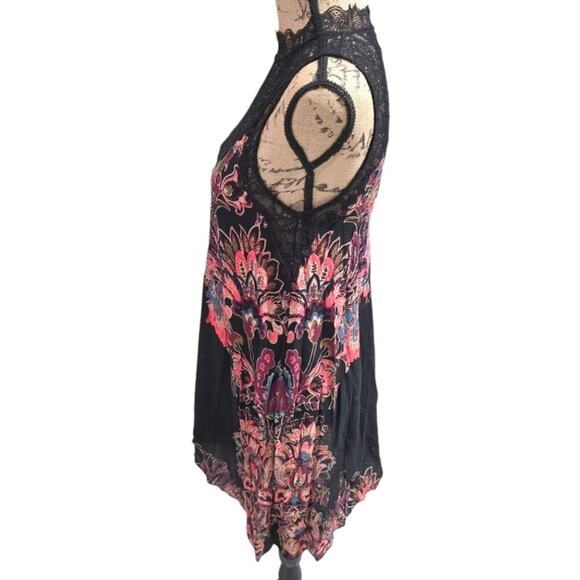 Free People Intimately Marsha Black Print Lace Slip Trapeze Dress XS High‎ Neck - Picture 4 of 9